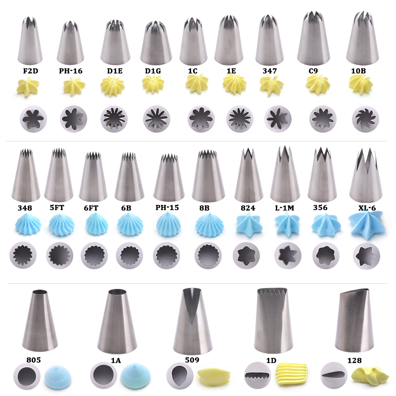 27 Assorted Shapes of 304 Stainless Metal Seamless Icing Piping Nozzles